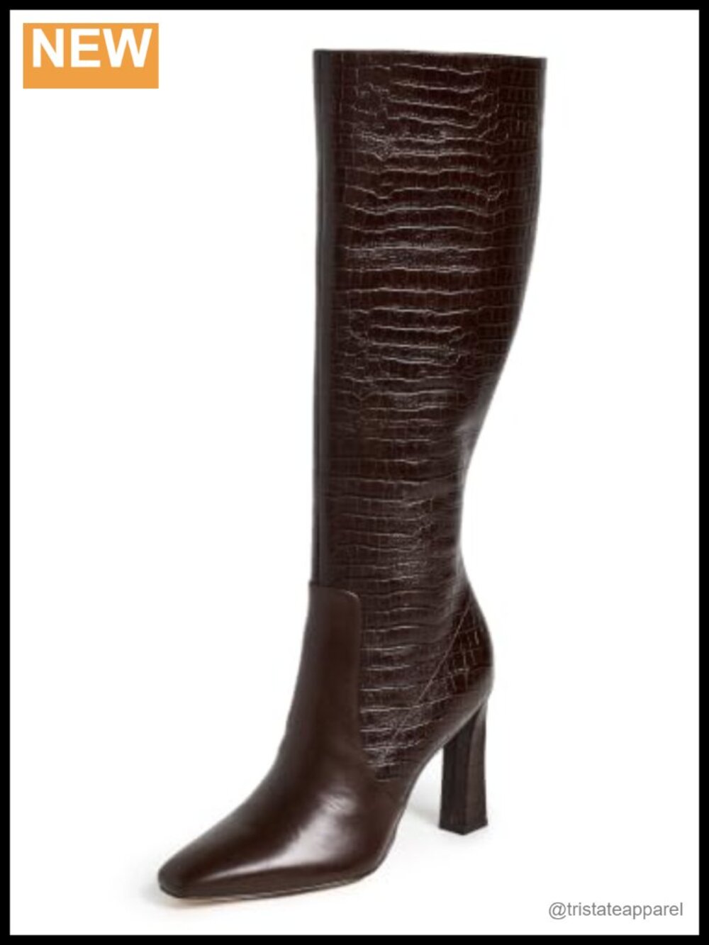 Croc-Embossed Leather Knee-High Boots Block Heel Pointed Toe